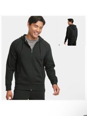 NWT All In Motion lightweight Men's Black Zip-Up Hoodie. Zip pockets for safety